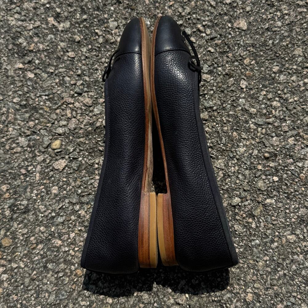Authentic Chanel 37.5 Marine Dark Navy Blue (Like Black) Ballet Flats Caviar CC - Picture 4 of 15